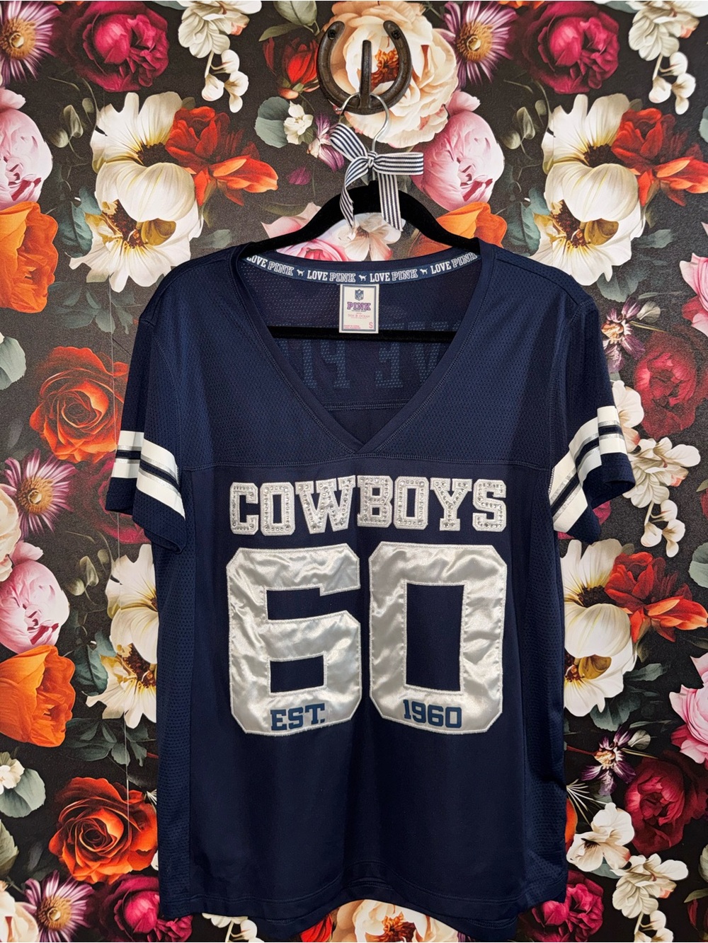 PINK Victoria's Secret Navy NFL Dallas Cowboys '60' Jersey with Rhinestones, S